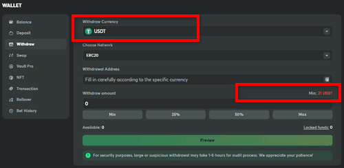 Minimum Withdrawal Amount and Commission at BC.Game