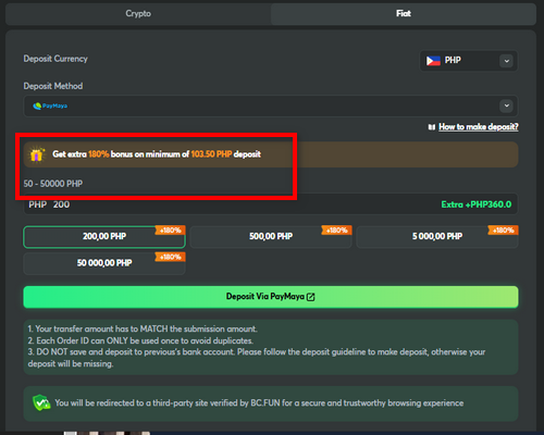 Minimum Deposit at BC.Game